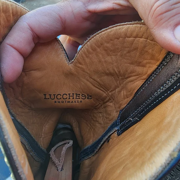 Lucchese Tan and Dark Brown Leather Western Boot Interior - Picture 2 of 9